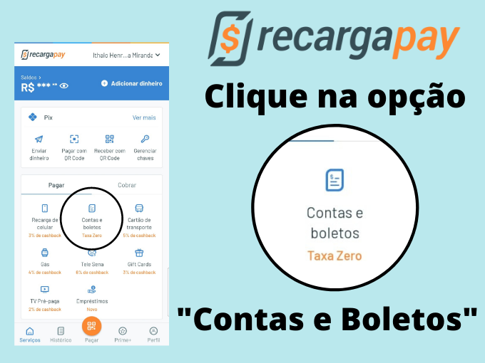 vá até a opção "contas e boletos"